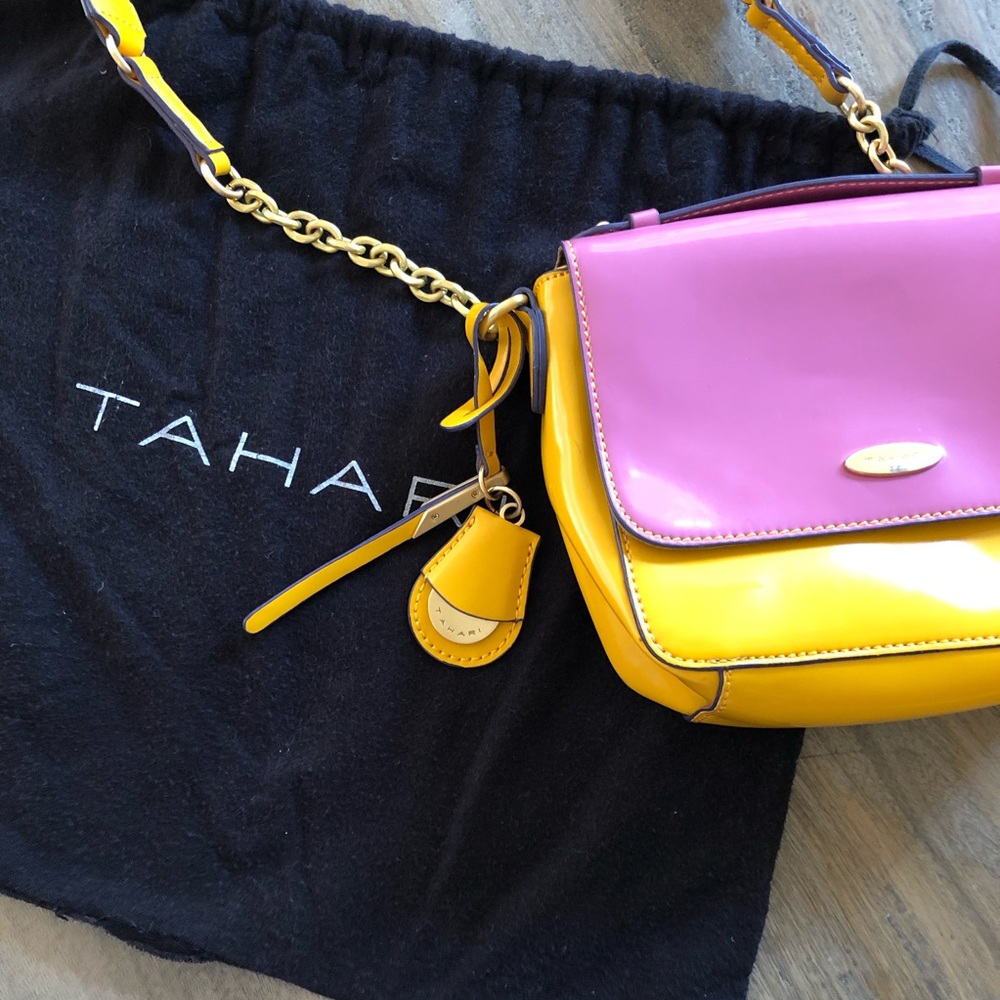 Tahari Messenger Patent Leather Shoulder Bag